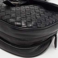 Pre Owned Bottega Veneta Black Intrecciato Leather Zip Around Tassel Belt Bag