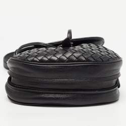 Pre Owned Bottega Veneta Black Intrecciato Leather Zip Around Tassel Belt Bag