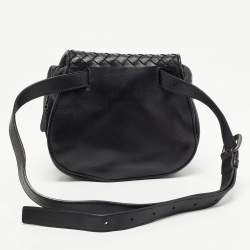 Pre Owned Bottega Veneta Black Intrecciato Leather Zip Around Tassel Belt Bag