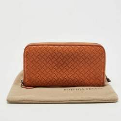 Bottega Veneta Orange Intrecciato Leather Zip Around Continental Wallet