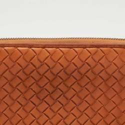 Bottega Veneta Orange Intrecciato Leather Zip Around Continental Wallet