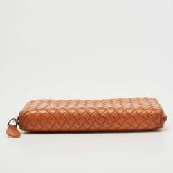 Bottega Veneta Orange Intrecciato Leather Zip Around Continental Wallet