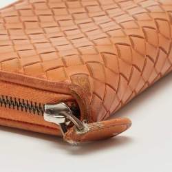 Bottega Veneta Orange Intrecciato Leather Zip Around Continental Wallet