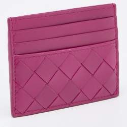 مملوكة مسبقًا Bottega Veneta Fuchsia Intrecciato Leather Card Holder
