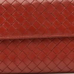 Pre Owned Bottega Veneta Rust Intrecciato Leather Flap Continental Wallet