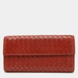 Pre Owned Bottega Veneta Rust Intrecciato Leather Flap Continental Wallet