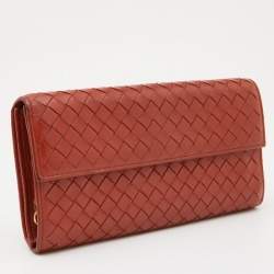 Pre Owned Bottega Veneta Rust Intrecciato Leather Flap Continental Wallet