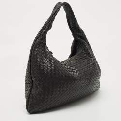 Pre Owned Bottega Veneta Black Intrecciato Leather Large Veneta Hobo