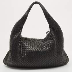 Pre Owned Bottega Veneta Black Intrecciato Leather Large Veneta Hobo