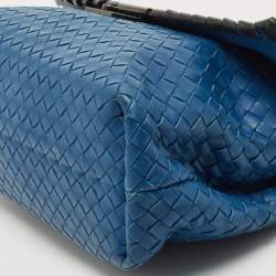 Pre Owned Bottega Veneta Blue/Black Intrecciato Leather and Karung Flap Chain Bag