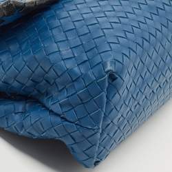 Pre Owned Bottega Veneta Blue/Black Intrecciato Leather and Karung Flap Chain Bag