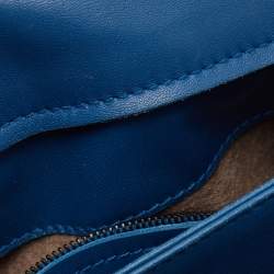 Pre Owned Bottega Veneta Blue/Black Intrecciato Leather and Karung Flap Chain Bag