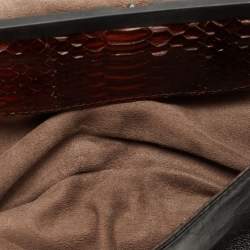 Pre Owned Bottega Veneta Black/Brown Python And Intrecciato Leather Clutch Bag