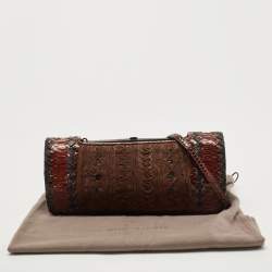 Pre Owned Bottega Veneta Black/Brown Python And Intrecciato Leather Clutch Bag