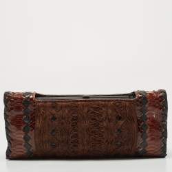 Pre Owned Bottega Veneta Black/Brown Python And Intrecciato Leather Clutch Bag