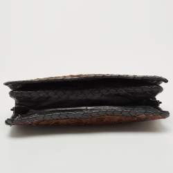Pre Owned Bottega Veneta Black/Brown Python And Intrecciato Leather Clutch Bag