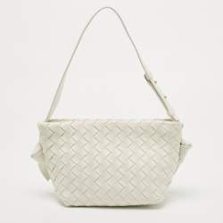 Pre Owned Bottega Veneta White Intrecciato Leather Tie Shoulder Bag
