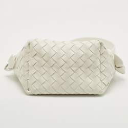 Pre Owned Bottega Veneta White Intrecciato Leather Tie Shoulder Bag