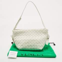 Pre Owned Bottega Veneta White Intrecciato Leather Tie Shoulder Bag