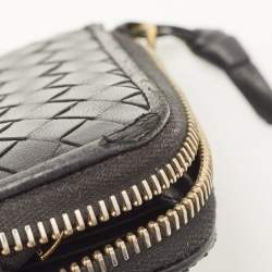 Pre Owned Bottega Veneta Black Intrecciato Leather Zip Around Wallet