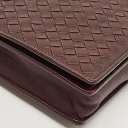 Pre Owned Bottega Veneta Dark Burgundy Intrecciato Leather Flap Chain Clutch