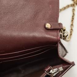 Pre Owned Bottega Veneta Dark Burgundy Intrecciato Leather Flap Chain Clutch