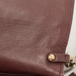 Pre Owned Bottega Veneta Dark Burgundy Intrecciato Leather Flap Chain Clutch