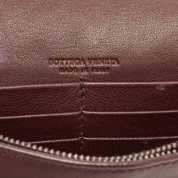 Pre Owned Bottega Veneta Dark Burgundy Intrecciato Leather Flap Chain Clutch