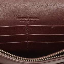 Pre Owned Bottega Veneta Dark Burgundy Intrecciato Leather Flap Chain Clutch