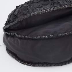 Pre Owned Bottega Veneta Black Lasercut Leather Floral Applique Hobo