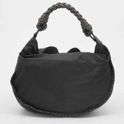 Pre Owned Bottega Veneta Black Lasercut Leather Floral Applique Hobo