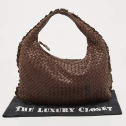 Pre Owned Bottega Veneta Brown Intrecciato Perforated Leather Veneta Hobo