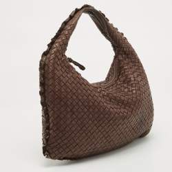 Pre Owned Bottega Veneta Brown Intrecciato Perforated Leather Veneta Hobo