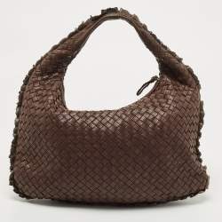 Pre Owned Bottega Veneta Brown Intrecciato Perforated Leather Veneta Hobo
