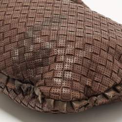 Pre Owned Bottega Veneta Brown Intrecciato Perforated Leather Veneta Hobo
