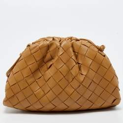 Pre Owned Bottega Veneta Beige Intrecciato Leather Mini The Pouch Bag