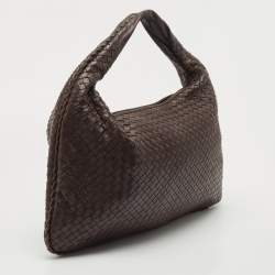 Pre Owned Bottega Veneta Dark Brown Intrecciato Leather Large Veneta Hobo