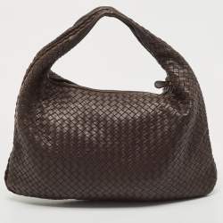 Pre Owned Bottega Veneta Dark Brown Intrecciato Leather Large Veneta Hobo