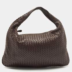 Pre Owned Bottega Veneta Dark Brown Intrecciato Leather Large Veneta Hobo