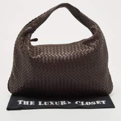 Pre Owned Bottega Veneta Dark Brown Intrecciato Leather Large Veneta Hobo