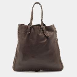 Pre Owned Bottega Veneta Dark Brown Intrecciato Trim Leather Expandable Tote