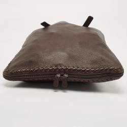 Pre Owned Bottega Veneta Dark Brown Intrecciato Trim Leather Expandable Tote