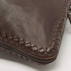 Pre Owned Bottega Veneta Dark Brown Intrecciato Trim Leather Expandable Tote