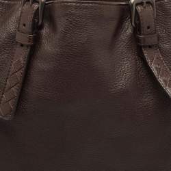 Pre Owned Bottega Veneta Dark Brown Intrecciato Trim Leather Expandable Tote