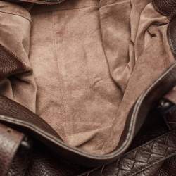 Pre Owned Bottega Veneta Dark Brown Intrecciato Trim Leather Expandable Tote
