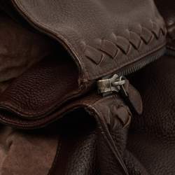 Pre Owned Bottega Veneta Dark Brown Intrecciato Trim Leather Expandable Tote