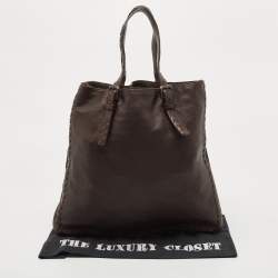 Pre Owned Bottega Veneta Dark Brown Intrecciato Trim Leather Expandable Tote