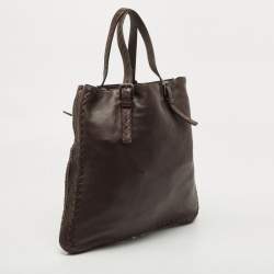 Pre Owned Bottega Veneta Dark Brown Intrecciato Trim Leather Expandable Tote