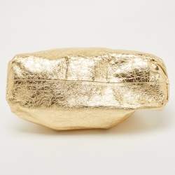 Pre Owned Bottega Veneta Metallic Gold Leather Teen Pouch Clutch