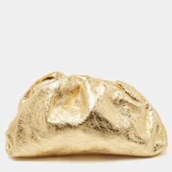 Pre Owned Bottega Veneta Metallic Gold Leather Teen Pouch Clutch